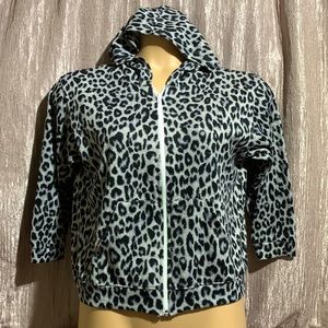 Erge Sweater w/Hoodie Lightweight XL Black Gray Animal Print Zip Up Rayon Blend